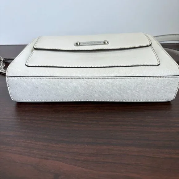 MICHAEL KORS MK GEORGIA MEDIUM MESSENGER CROSSBODY LEATHER BAG OFF WHITE - Picture 9 of 14